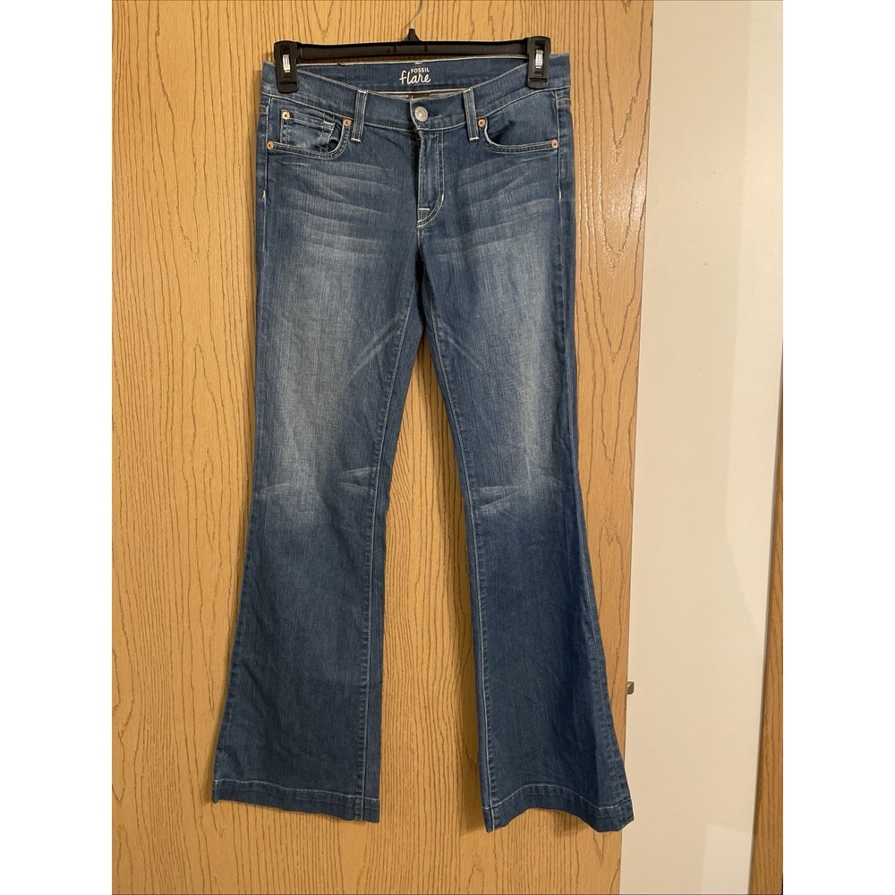 Women's‎ Fossil Flare Denim Jeans Medium Wash Size 28 Whiskers